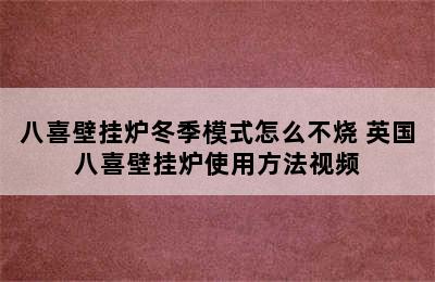 八喜壁挂炉冬季模式怎么不烧 英国八喜壁挂炉使用方法视频